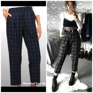 Bar III Navy Blue Plaid Windowpane Slim Fit Straight Pencil Fit Trousers Size 14